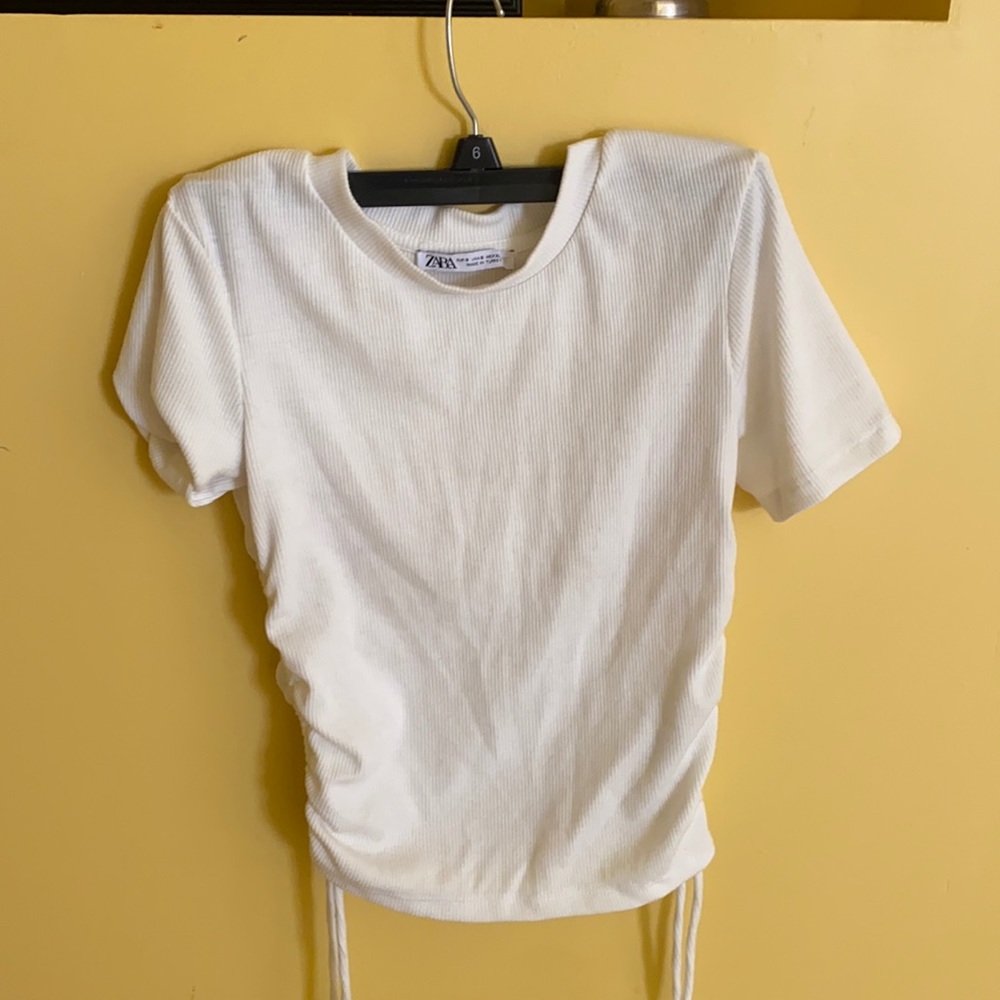 Zara white scrunched crop top